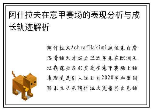 阿什拉夫在意甲赛场的表现分析与成长轨迹解析